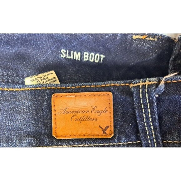 American Eagle Women's 10 Stretch Dark Wash Slim Boot Jeans 32" Inseam - Picture 6 of 7